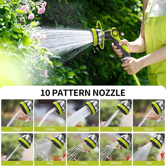 Fenbeli Retractable Garden Hose Reel 50 FT, Wall Mounted Auto Rewind Hose Reel with 10 Pattern Nozzle, Any-Length Lock, 180° Swivel Bracket, Burst-Resistant Hose & Brass Fittings for Yard Car Wash