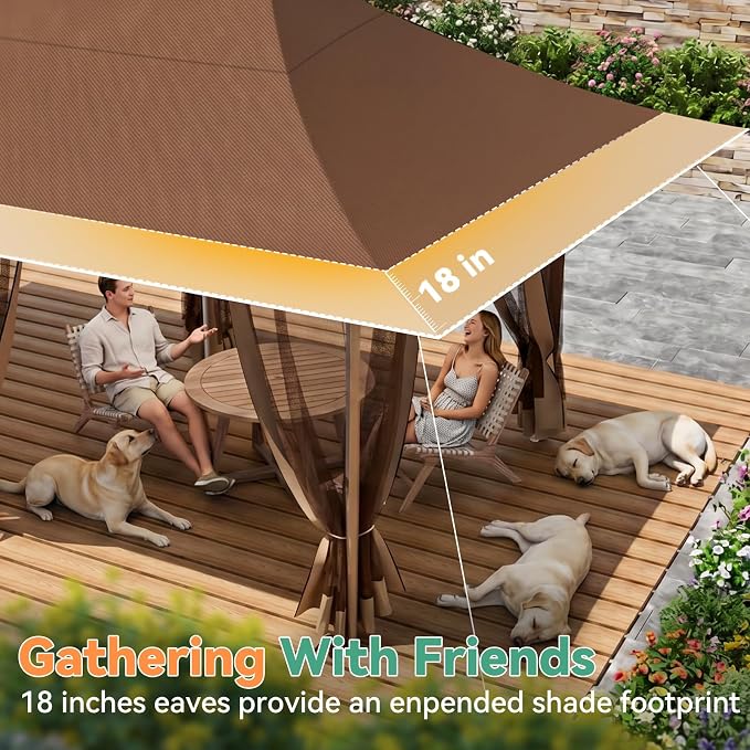 COBIZI 10x20 Pop up Canopy Tent -12x20 Gazebo, Party Tents for Parties, Carpas para Fiestas, Large Outdoor Popup Patio Screened Gazebos, Shelter Tents with Net for Backyard, Commercial,Brown