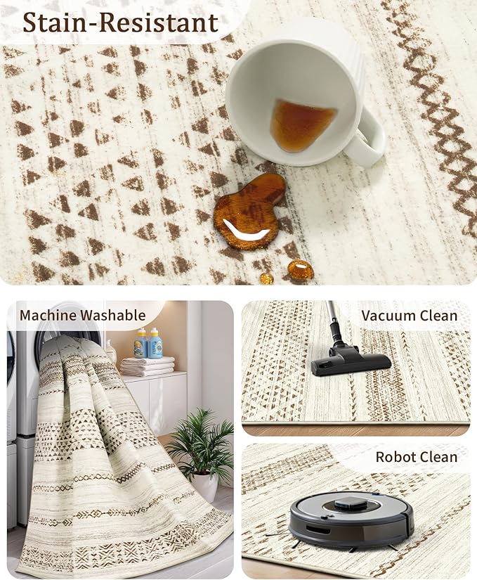 Miukiki 10x14 Area Rugs for Living Room Non Slip Washable Rug Brown | Soft Low Pile Indoor Extra Large Floor Carpet Stain Resistant Machine Washable Rug for Bedroom Dining Room 10'x14'