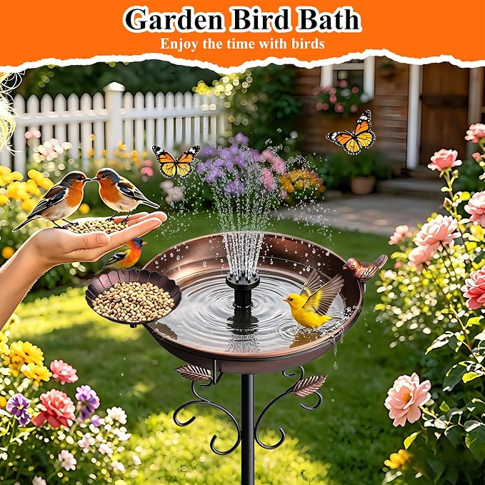 50" Tall Metal Bird Bath for Outside with Small Feeder Bowl, 2-in-1 Removable Birdbath Bowl, Heavy-Duty Easy Clean Garden Yard Lawn Patio Decor, Rust-Proof