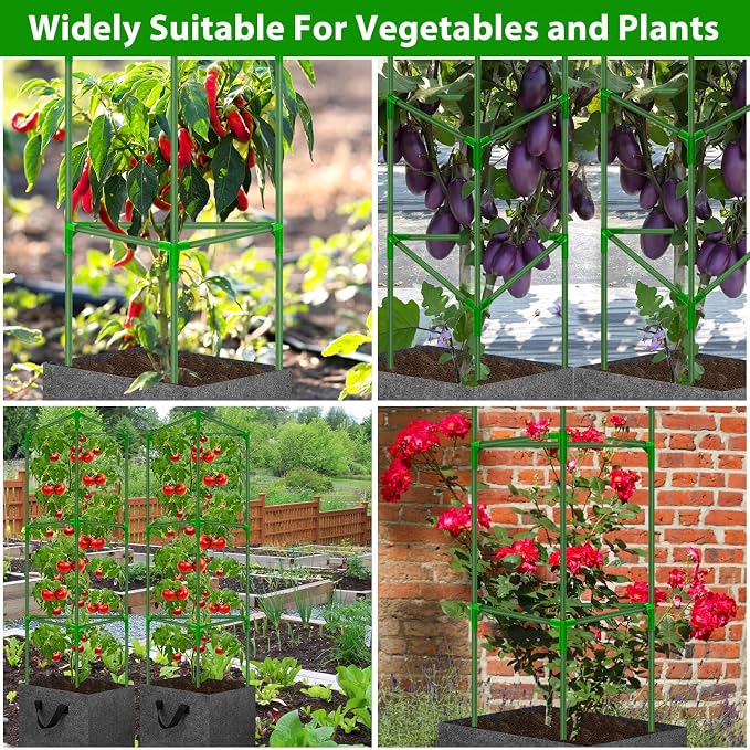 Tomato Cages for Garden with Grow Bags, 2 Pack Tomato Cage Trellis, Garden Cage Heavy Duty Tomato Stake Support, Plant Cage for Pots Plants Vegetable