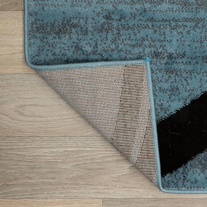 Rugshop Wavy Circles Modern Jute Backing Living Room Round Rug Blue 8' | Round, Bedroom, Dining Room, Home Office, Kitchen, Entryway, Hallway, Nursery, Kids Room, Guest Room, High Traffic Area