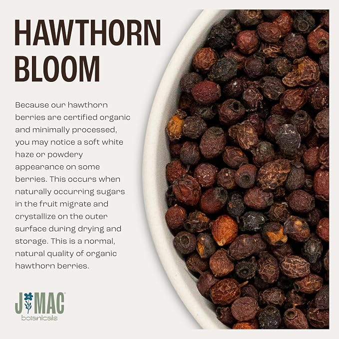 J Mac Botanicals, Organic Dried Hawthorn Berries Whole (4 oz) Hawthorn berry from Eastern Europe, certified Organic hawthorn berry tea, Hawthorne berries bulk resealable bag, Dried Hawthorn berries