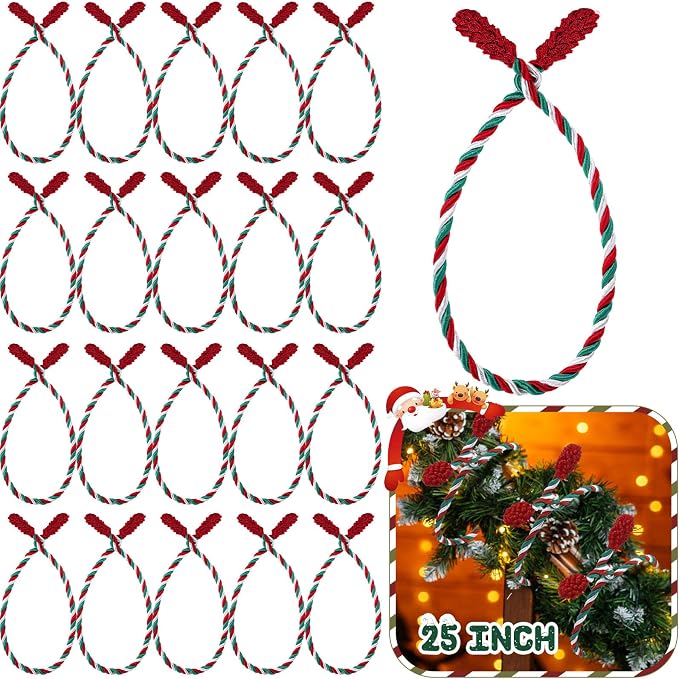Zhengmy 20 Pcs 25 Inch Extra Long Christmas Garland Ties Christmas Decorative Twist Ties for Banister Reusable Flexible Twist for Holiday Xmas Home Decorations Craft Wrapping (Red Green White)