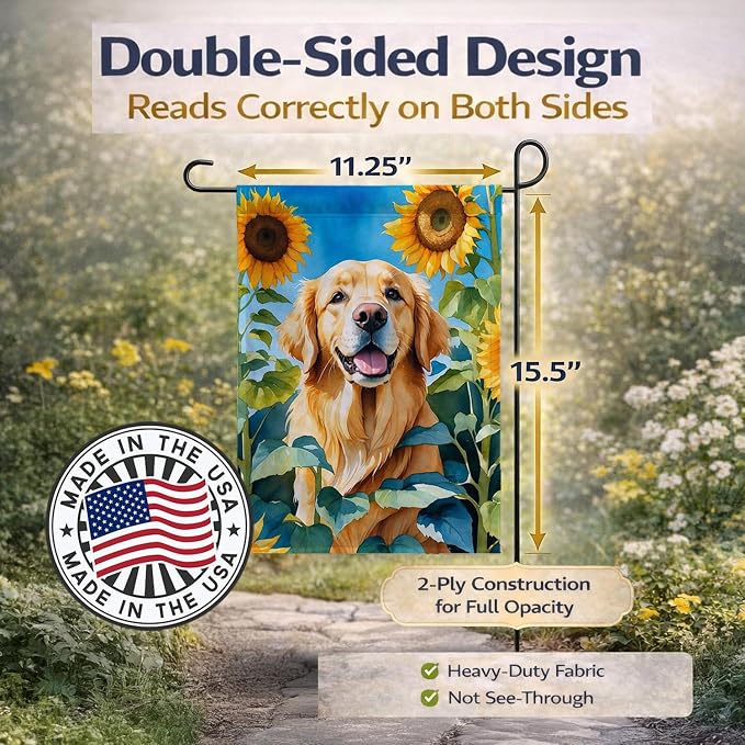 Caroline's Treasures DAC6088GF Golden Retriever in Sunflowers Garden Flag Mailbox Flag Decorative Yard Flag Banner Outside Patio Artwork Yard Flower Beds, Garden Size, Multicolor
