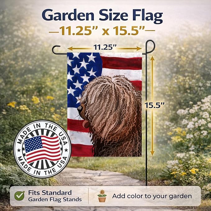 Caroline's Treasures CK6719GF Spanish Water Dog American Flag Garden Flag Mailbox Flag Decorative Yard Flag Banner Outside Patio Artwork Yard Flower Beds, Garden Size, Multicolor