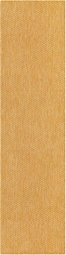 Unique Loom Collection Casual Transitional Solid Heathered Indoor/Outdoor Flatweave Area Rug (2' x 8' Runner, Corn Harvest Yellow)