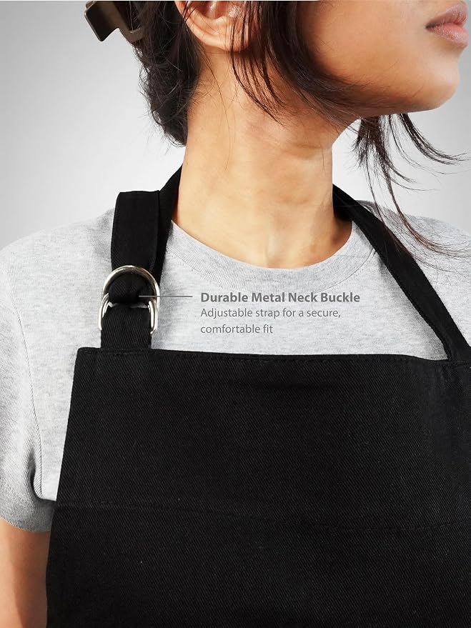 100% Cotton Kitchen Apron with 2 Pockets – Adjustable Chef Apron for Cooking Baking BBQ – Unisex Apron