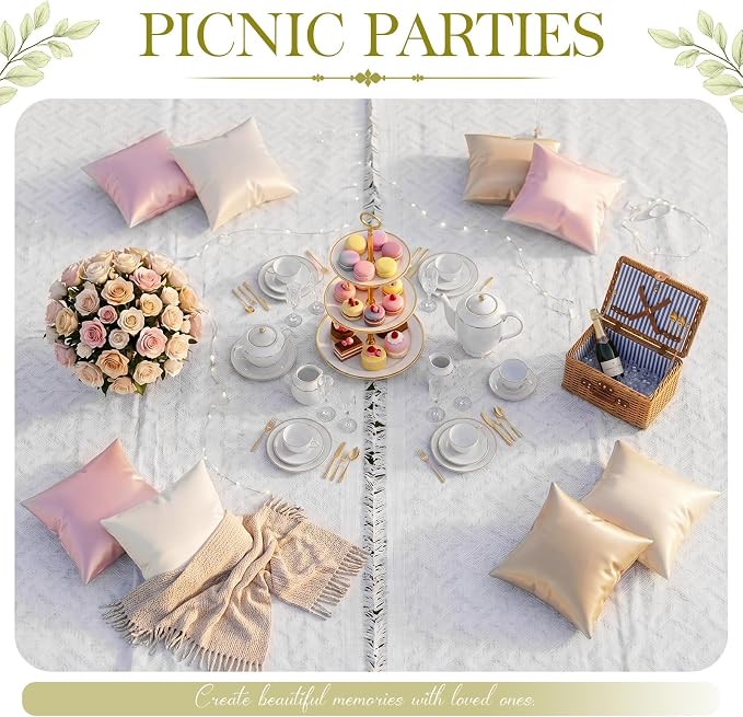 2 Pack White Coffee Extra Large Picnic Blanket, Outdoor Picnic Mat, Woven Boho Large Beach Blanket with Fringe for Park, Camping, Lawn or Wedding Photoshoot (71 x 91 Inches)