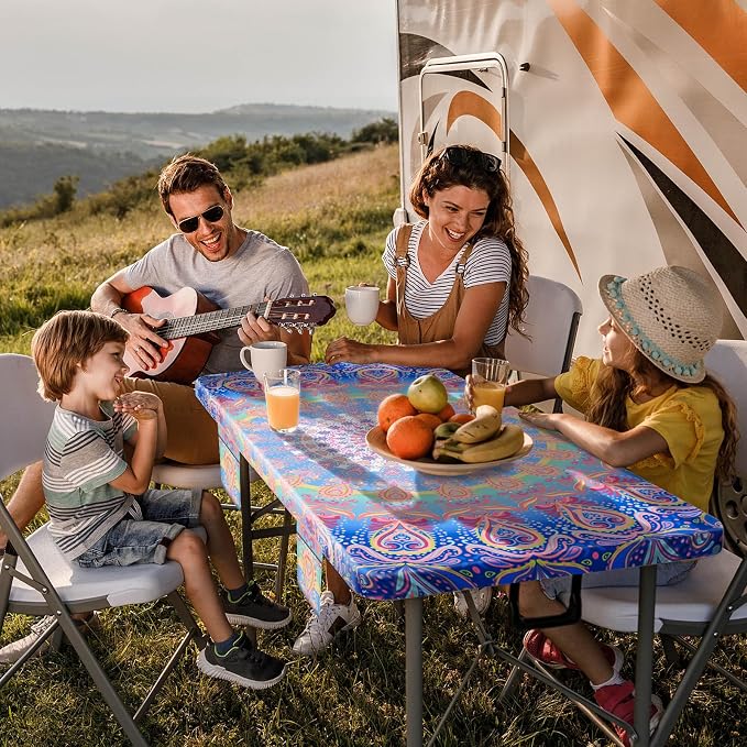 Jobunai 72x30 Picnic Table Cover with Bench Covers Reusable Polyester Camping Tablecloths for Outdoors Camp Trailer Stuff Traveling Road Trip Necessities Retirement Boho Summer Fall Party Decorations