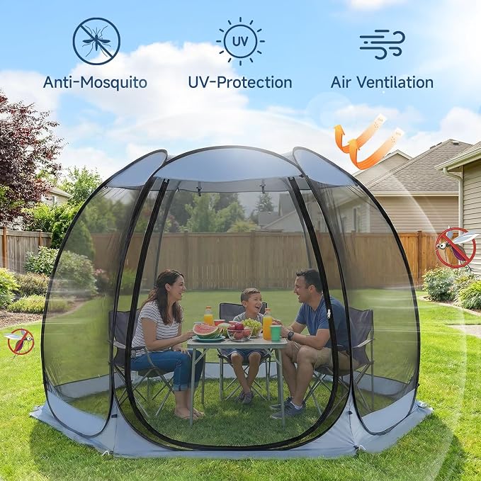 Alvantor Pop Up Screen House Tent, Instant Outdoor Gazebo with Mosquito Netting & UPF 50+ Sun Protection, Portable Canopy Shelter for Patio, Backyard, Camping (2-10 Person)
