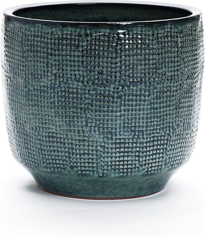 LuxenHome 15.75" Dia Large Ceramic Pots for Plants, Modern Green Glazed Planters for Outdoor Plants, Round Indoor Flower Pots with Drainage Hole and Rubber Plug for Home Garden Patio
