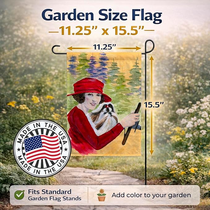Caroline's Treasures SS8539GF Lady driving with her Shih Tzu Garden Flag Mailbox Flag Decorative Yard Flag Banner Outside Patio Artwork Yard Flower Beds, Garden Size, Multicolor