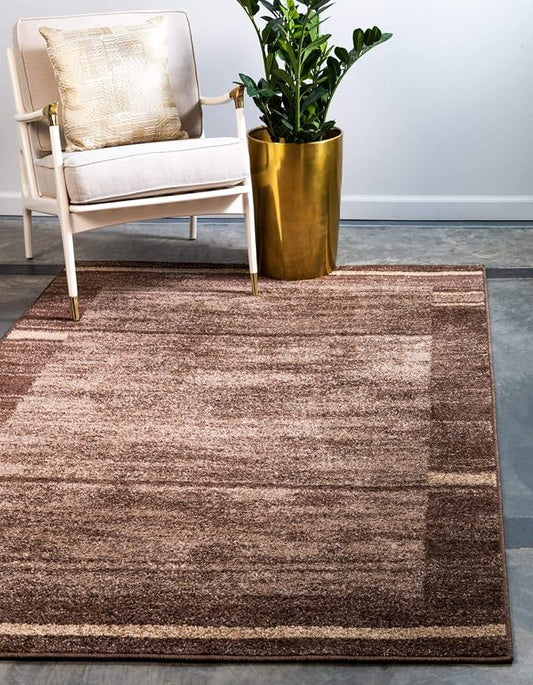Unique Loom Autumn Collection Modern Contemporary Casual Abstract Area Rug (Brown/ Beige Border, 8 x 10 ft Rectangular)