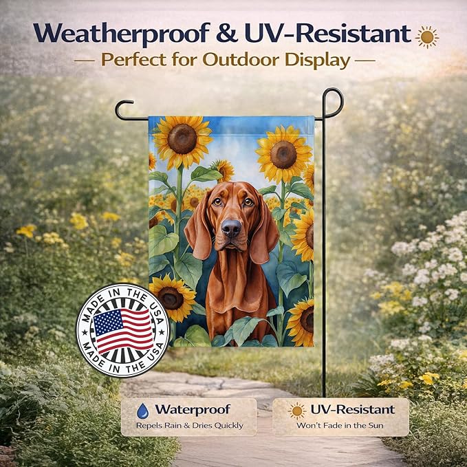Caroline's Treasures DAC6148GF Redbone Coonhound in Sunflowers Garden Flag Mailbox Flag Decorative Yard Flag Banner Outside Patio Artwork Yard Flower Beds, Garden Size, Multicolor