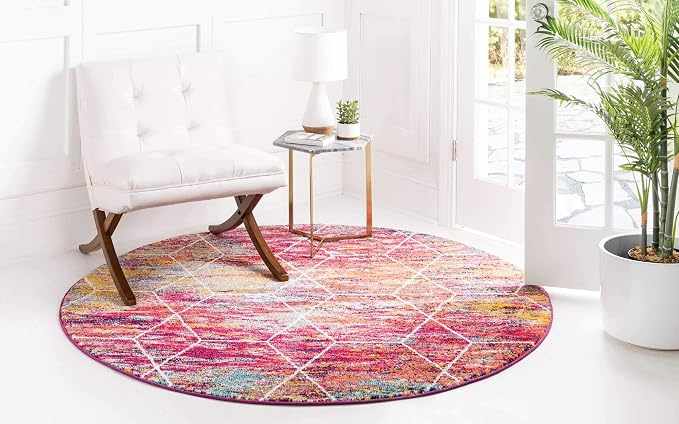 Unique Loom Trellis Frieze Collection Area Rug - Geometric (5' Round, Multi/ Ivory)
