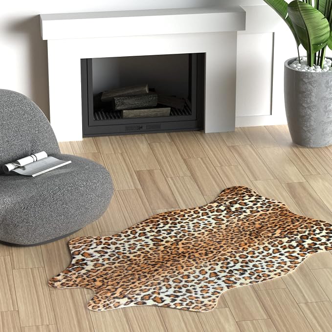 MACEVIA Leopard Rug Cheetah Print Rugs Western Decor for Living Room Bedroom Faux Animal Area Carpet Non-Slip 43.3" L x 29.5" W(3.6ft x 2.4ft)