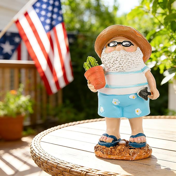 Teaeeno Funny Garden Gnome with Cactue, Funny Gnome Figurine, 8 Inch Depth Lawn Statue, Yard Art Statue, Garden Yard Lawn Backyard Ornament Decor,Home, Lawn, Patio, Animal Ornament for Women Gifts