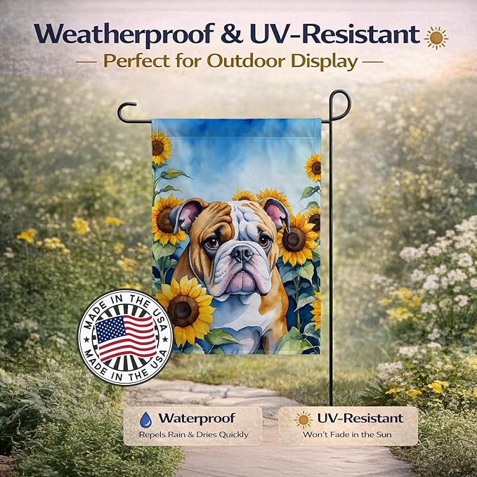 Caroline's Treasures DAC6072GF English Bulldog in Sunflowers Garden Flag Mailbox Flag Decorative Yard Flag Banner Outside Patio Artwork Yard Flower Beds, Garden Size, Multicolor