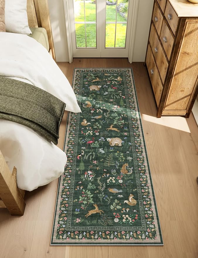 Washable Kitchen Rug Runners for Hallways: 2'6"x8' Bedroom Runner Rugs Non Slip Low Pile Soft Stain Resistant Floor Runenr Rug for Entryway Indoor Hallway Kitchen Laundry Room Beside Farmhouse