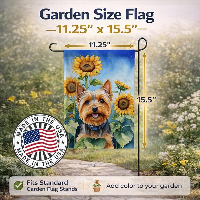 Caroline's Treasures DAC6165GF Silky Terrier in Sunflowers Garden Flag Mailbox Flag Decorative Yard Flag Banner Outside Patio Artwork Yard Flower Beds, Garden Size, Multicolor