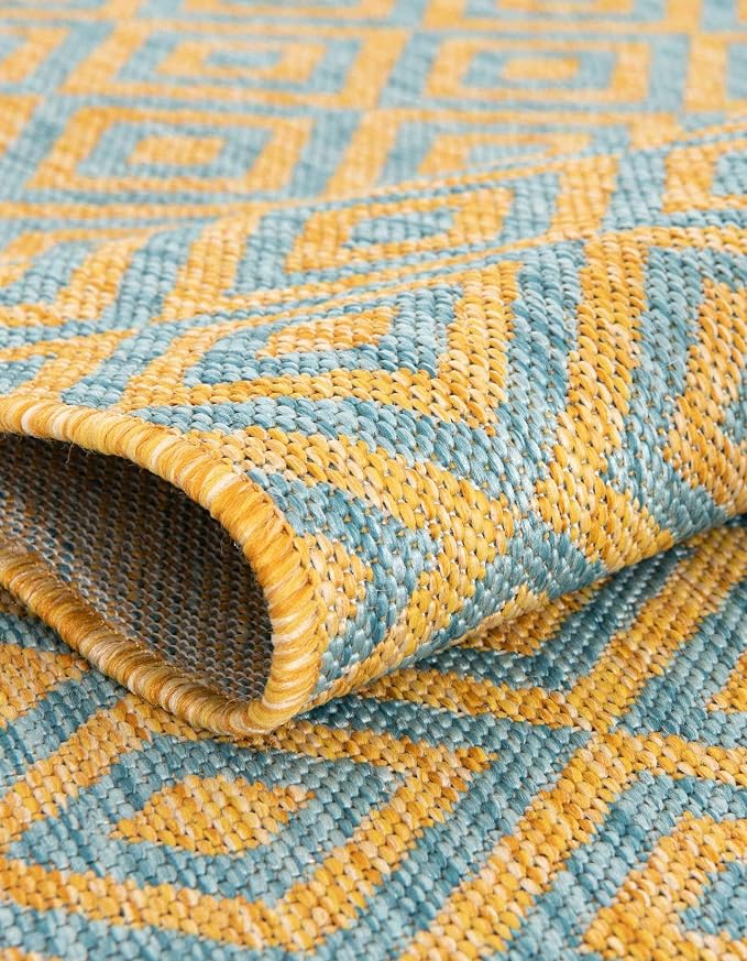 Unique Loom Jill Zarin Jill Zarin Outdoor Collection Area Rug - Costa Rica (7' 1" x 10' Rectangle, Yellow and Aqua/Light Blue)
