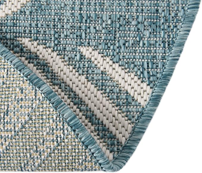 Unique Loom Outdoor Botanical Collection Area Rug - Palm (4' 1" Round, Light Aqua/ Ivory)