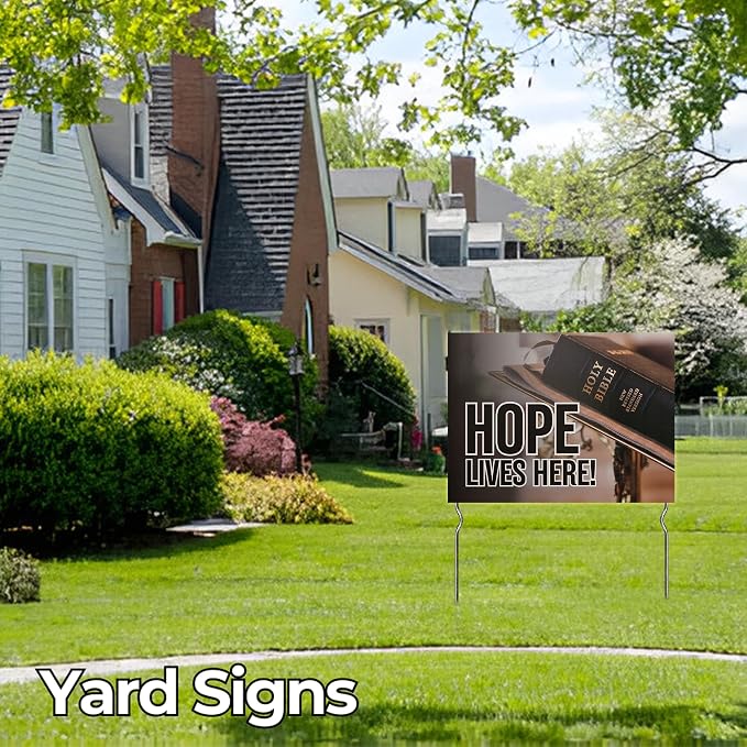 Hope Lives Here! Yard Sign by DC | 24"x18" Double Sided Church Garden Sign with 13” Metal Stakes | Outdoor Signs Waterproof for Lawn, Patio, Sidewalk & House | Set of 2 | Made in USA