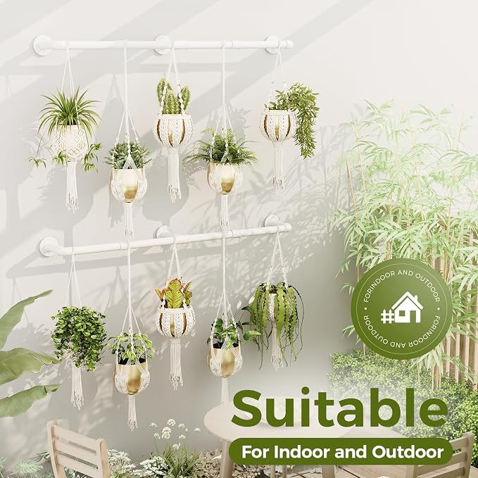 Bamworld Window Plant Hanger Indoor 63in 2PCS Hanging Planters for Indoor Plants Hanging Plants Holder Hanging Rod Window Plant Shelves Wall Planters Pot/Chain/Plant Not Included (White)