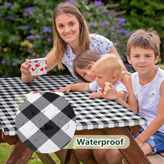 Picnic Table Cover with Bench Covers and Bag, Camping Essentials Camping Table Cover with Elastic Edges, Fitted Rectangle Tables and Seats, 72x30 Inches 3 Pcs Set (Black)