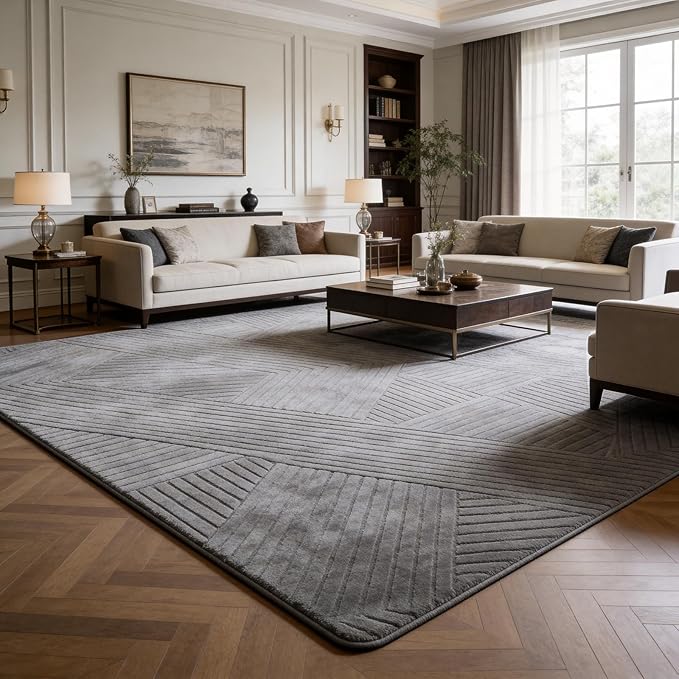 5x7 Gray Modern Geometric Area Rug for Living Room Bedroom, Washable | High-Low Pile Minimalist Textured Carpet, Ultra Soft, Fluffy Floor Rugs for Bedroom, Kids Room, Nursery, Home Décor, Grey