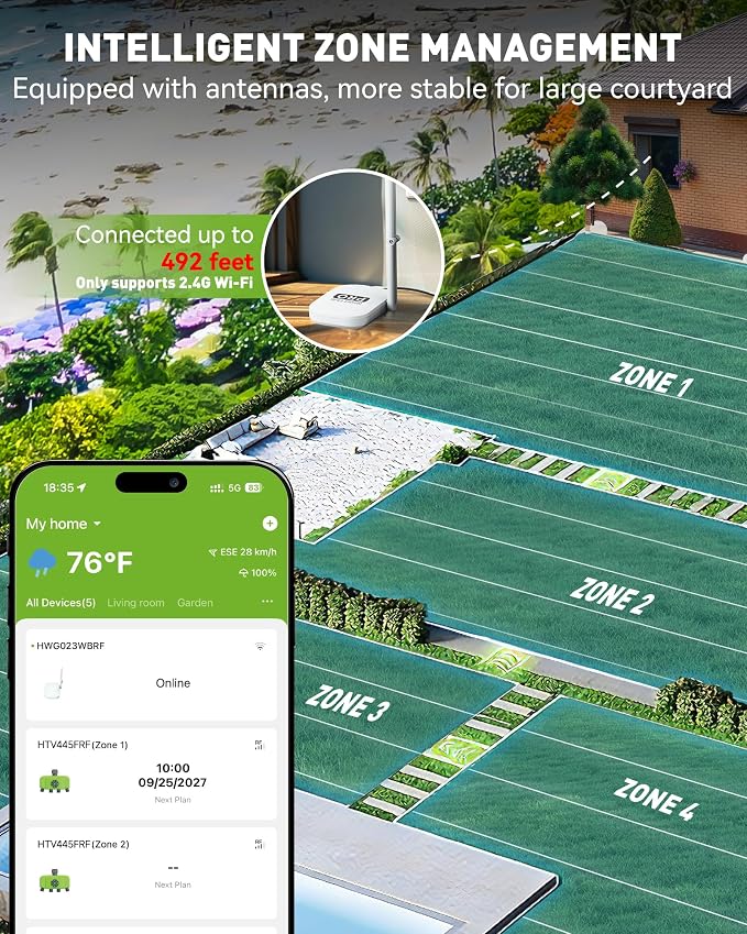 RAINPOINT WiFi 4 Zone Smart Sprinkler Timer, Outdoor Garden Hose Water Timer with Solid Brass Inlet & Outlet, Custom Irrigation Programs via App, Voice Control