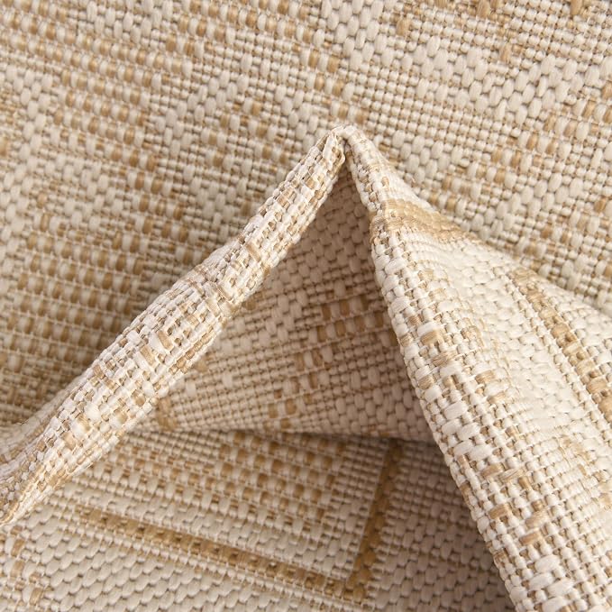 Unique Loom Outdoor Aztec Collection Area Rug - Coba (5' 3" x 8' Oval, Natural/ Ivory)