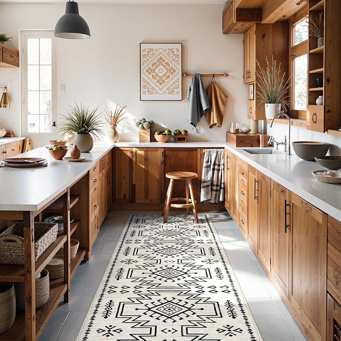 Lahome Western Runner Rug for Hallway Non Slip, 2.5x8 Moroccan Entryway Rug | Boho Aztec Washable Low Pile Soft Runner Rug for Kitchen Bathroom, Long Carpet for Entrance Indoor