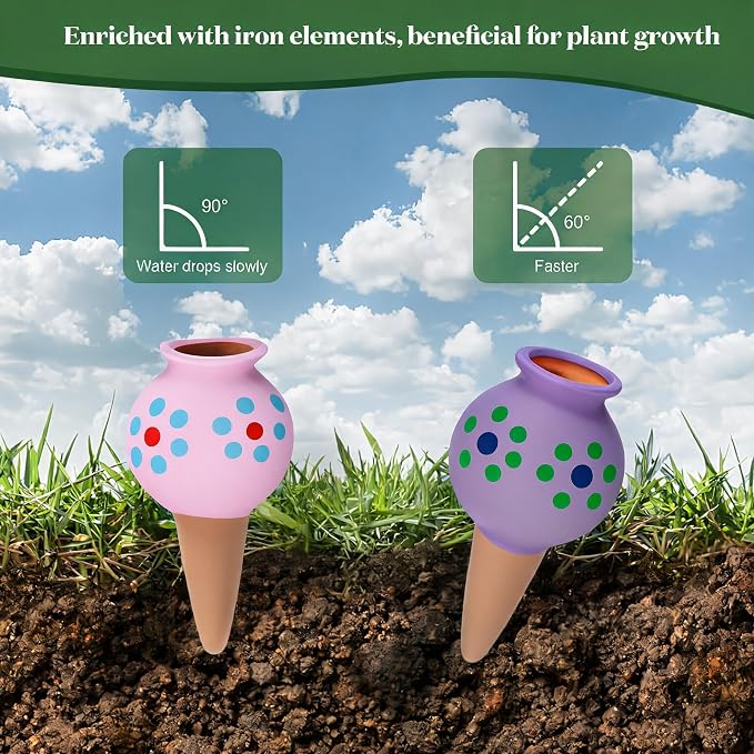 Terracotta Watering Spike Set, 4 Pcs Self Watering Planter Insert, Automatic Plant Watering Devices for Vacation Care, Garden/Office/Outdoor/Indoor Plant Decoration
