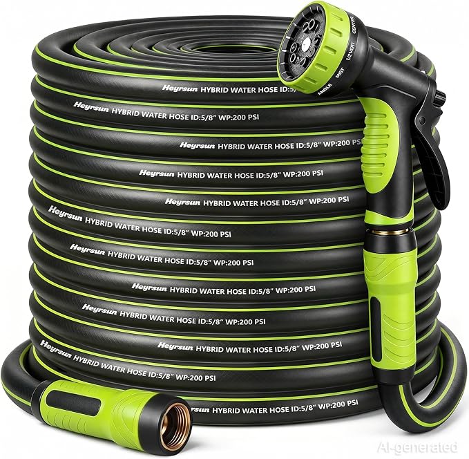 Garden Hose 75ft, Non-Expandable Heavy Duty Water Hose with 10 Function Sprayer, Flexible, Leakproof, Kink Resistant & Hybrid Hose for Yard, Outdoor, 600 PSI