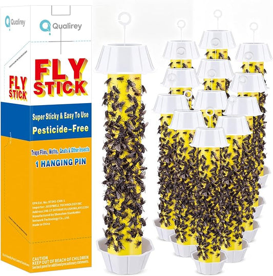 Qualirey 12 Pcs Fly Traps for Indoor Outdoor Hanging Fruit Fly Stick Trap Sticky Mosquito for Home Insect 10 x 2.5 Inches (Novel-2,Yellow and Black)
