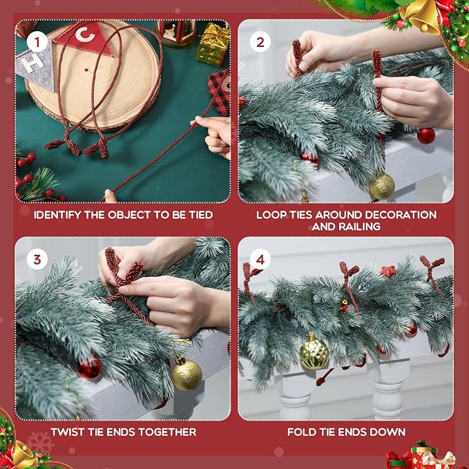 Zhengmy 24 Pcs 30 Inch Christmas Garland Ties Decorative Twist Ties for Banister Reusable Flexible Twist for Stairway Christmas Garland Hanger Xmas Railing Decor Holiday Craft Wrapping (Burgundy)