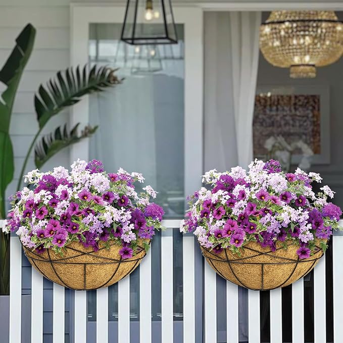 4 Pack 14 Inch Window Boxes Planters Railing Planter Box with Coco Liners Deck Railing Planter Boxes Balcony Hanging Flower Box Wall Mounted Half Round for Outdoor Plants Garden Decor