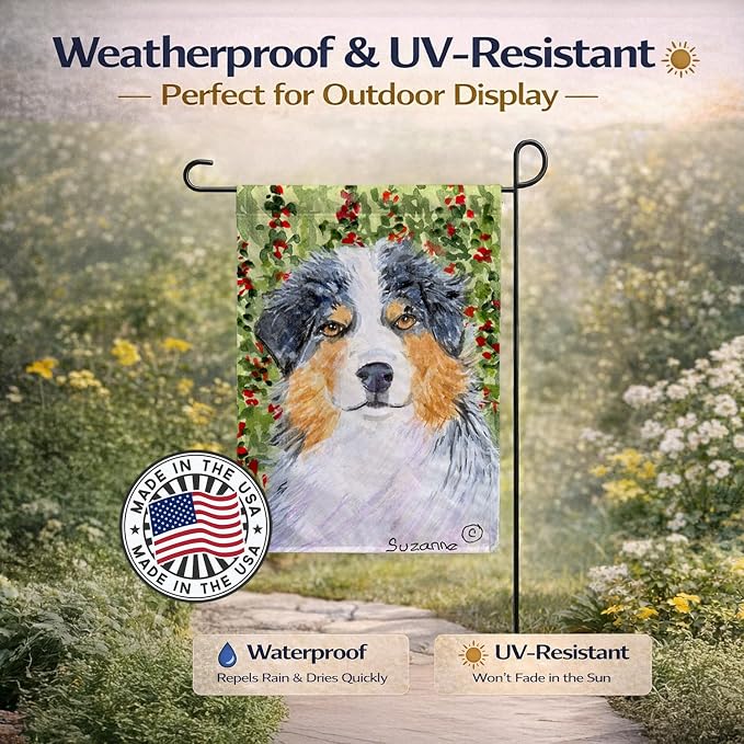 Caroline's Treasures SS8848GF Australian Shepherd Garden Flag Mailbox Flag Decorative Yard Flag Banner Outside Patio Artwork Yard Flower Beds, Garden Size, Multicolor