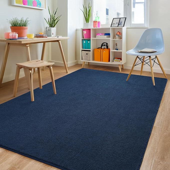 5x7 Navy Blue Area Rug Modern Aesthetic Minimalist | Washable Memory Foam, Low Pile Non Slip Indoor Carpet for Living Room Bedroom Office Classroom College Dorm Room Home Decor