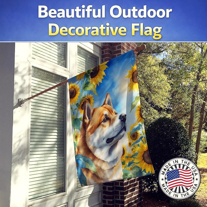 Caroline's Treasures DAC6003CHF Akita in Sunflowers House Flag Large Porch Sleeve Pole Decorative Outside Yard Banner Artwork Wall Hanging, Polyester, House Size, Multicolor
