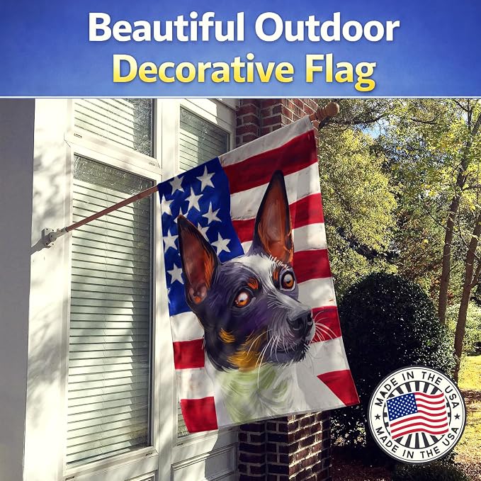 Caroline's Treasures CK6737CHF Tenterfield Terrier American Flag House Flag Large Porch Sleeve Pole Decorative Outside Yard Banner Artwork Wall Hanging, Polyester, House Size, Multicolor