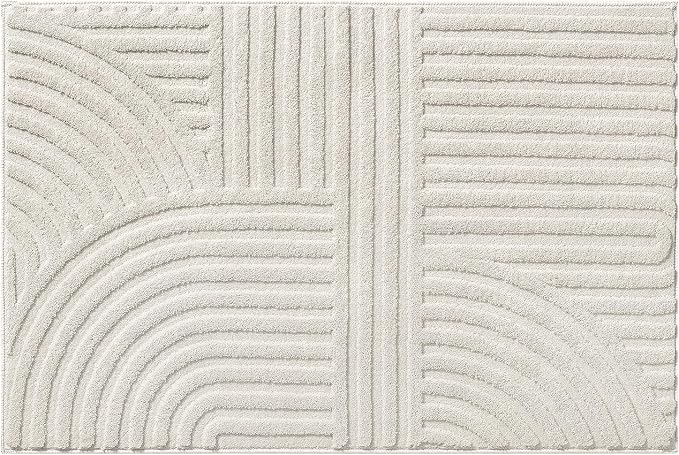 Pauwer 2x3 Area Rugs for Living Room, Modern Non Slip Washable Rug, Beige | Arch Pattern, Soft Fluffy, Neutral, Boho Accent, Solid Color Floor Carpet, For Kids Room Dining Room Nursery Entryway