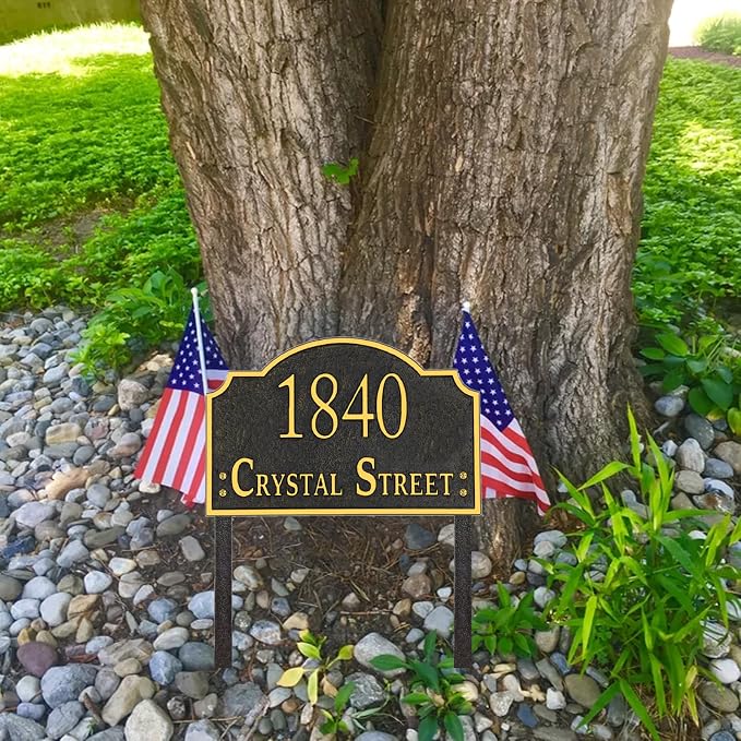 Personalized Address Sign LAWN MOUNTED - Custom House Number Sign Plaque,Address Plaque,House Address Numbers for Outside House Lawn,Yard,Ground,Garden,Drive Way Metal Free Standing with