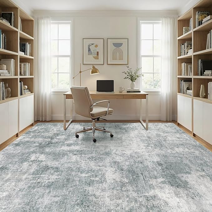 8x10 Area Rug Washable Abstract Rugs for Living Room Grey | for Bedroom, Dining Room, Office, Nursery, Soft Neutral, Low Pile Non-Slip, Kid Pet Friendly, Large Indoor Carpet, Home Decor