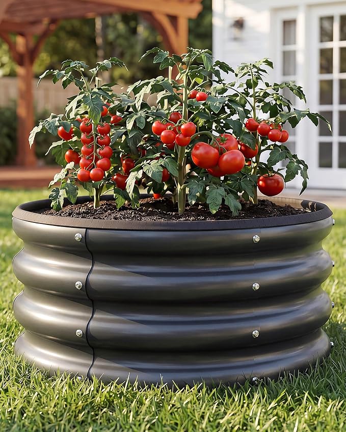 2 x 2 x 1 ft Round Raised Garden Bed, Black 3 Pack 0.6 mm Thick Galvanized Steel Planter Box with Double Layer Paint and Safety Edge Trim for Vegetables Flowers Herbs Outdoor Garden