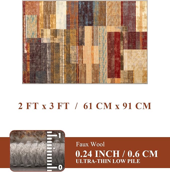 Brown Entryway Rug 2x3, Small Burnt Orange Area Rug, Vintage Welcome Mats for Front Door, Farmhouse Kitchen Rugs Washable, Geometric Area Rug for Indoor Entrance, Beige Boho Rugs for Entryway