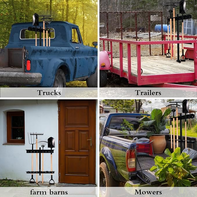 MEWSDEN Trailer Racks for Lawn Equipment, Trailer Tool Rack Shovel Holder for Shovels, Rakes, Hoes, Landscape Hand Tool Rack for Open Trailers, Lawncare Accessories, with 6 Tool Holes&Rubber Grommets