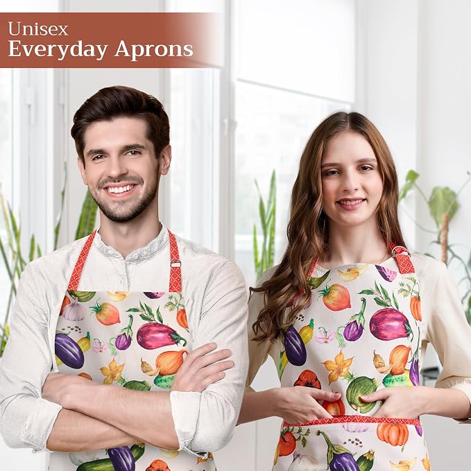 Maison d' Hermine Aprons for women with Pocket 100% Cotton (27.50"x31.50") | Adjustable Neck Strap & long ties Apron Men Chef Wedding Cooking Gardening Server Maid